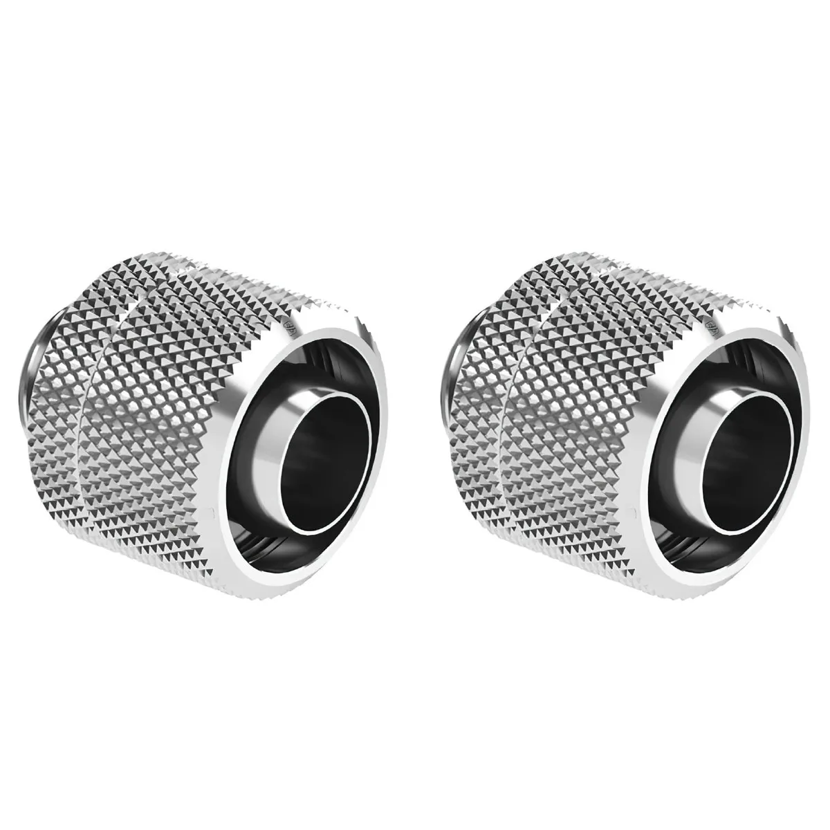 Two silver compression fittings with G1/4 threads for 3/8" ID 1/2" OD soft tubing