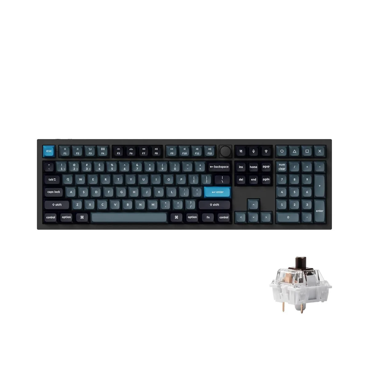 Black full-size aluminium mechanical keyboard with a rotary knob and double-shot PBT keycaps