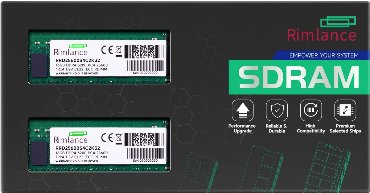 Two green DDR4 RDIMM sticks with black heat spreaders and gold contacts