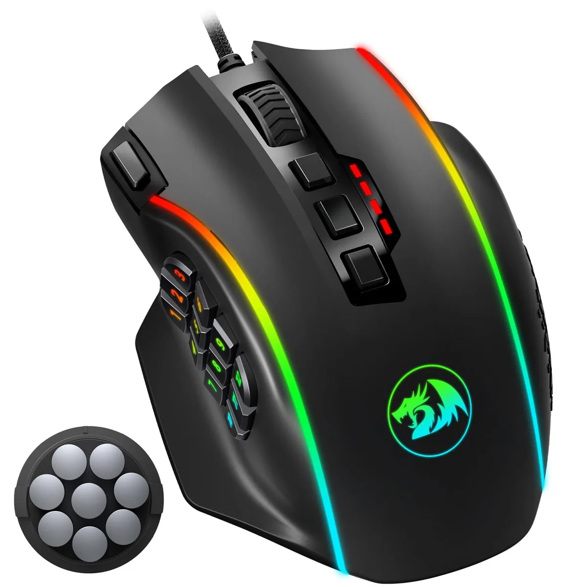 Redragon M901K Gaming Mouse 12400 DPI 19 Buttons 12 Side Buttons 8 Weights RGB Black — product photo