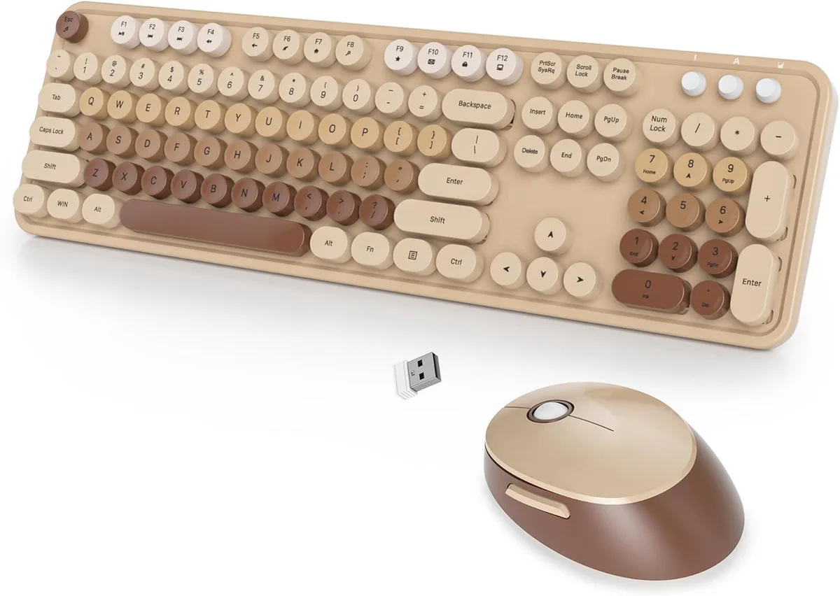 TUKO TUKO Retro Typewriter Wireless Keyboard and Mouse Set Coffee — produktbild