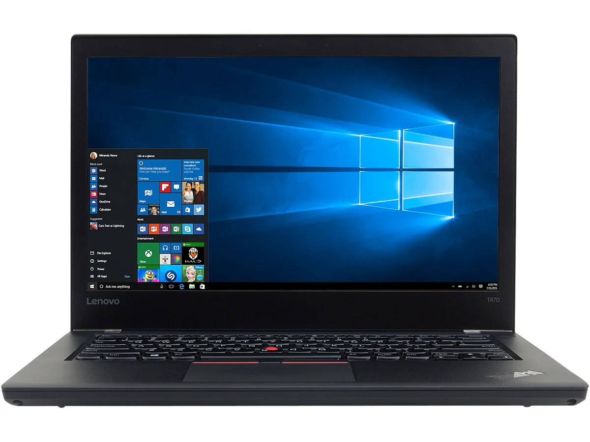 Grey Lenovo ThinkPad T470 laptop, 14 inch non-touch screen, matte finish