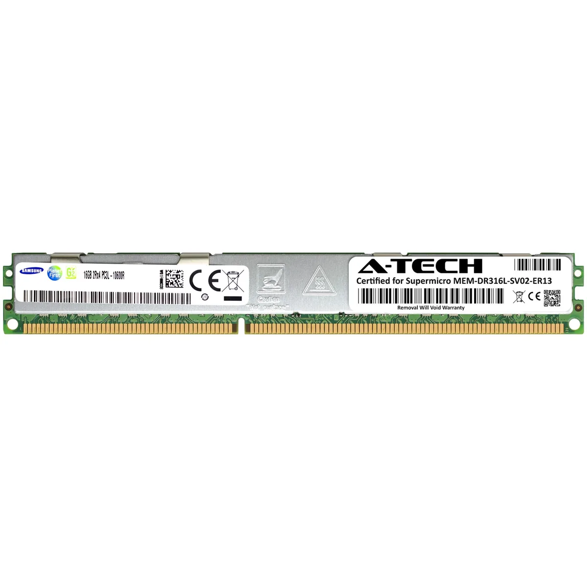 Green 240-pin DDR3L RDIMM with black Samsung chips and gold contacts