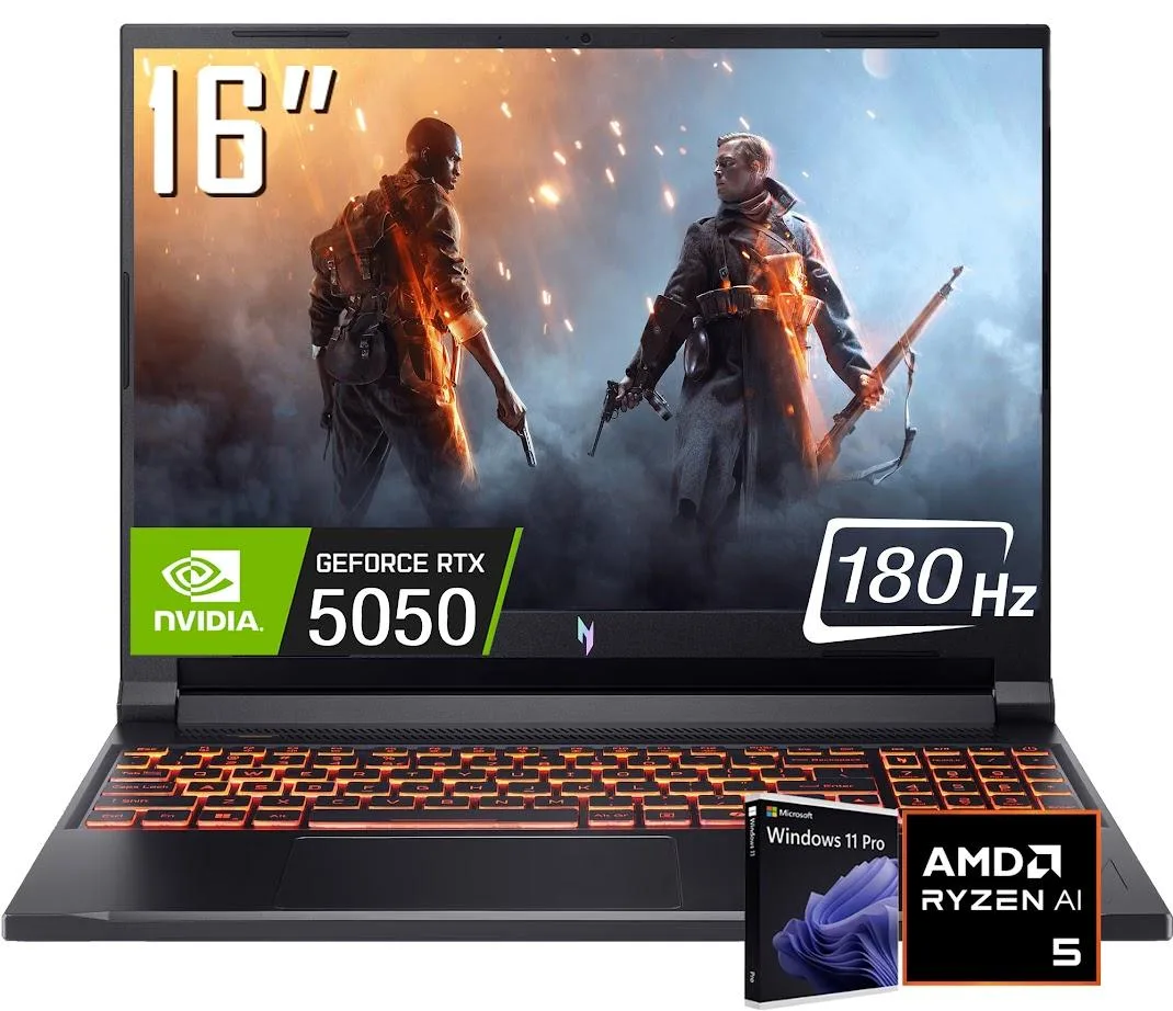 Black 16 inch gaming laptop with RGB backlit keyboard