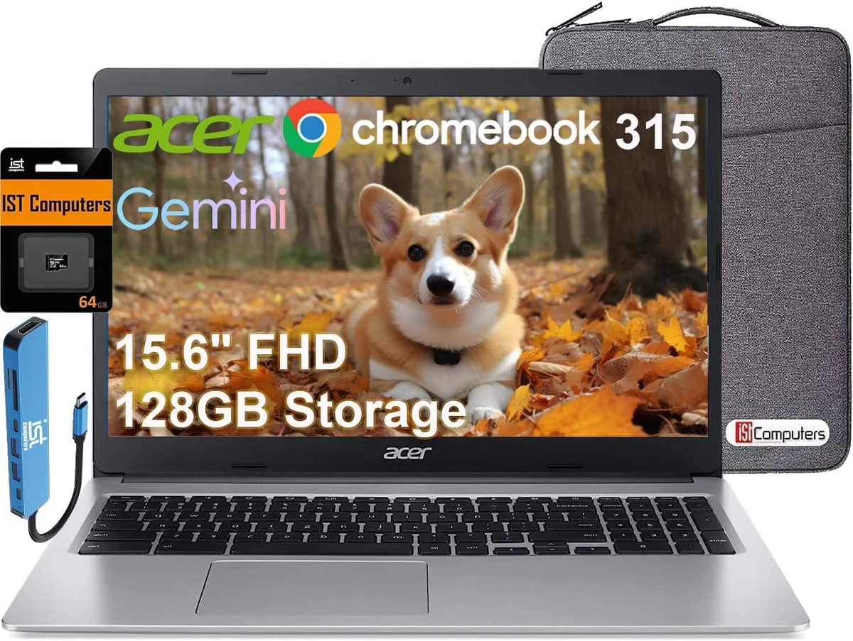 Silver Acer Chromebook 315 laptop 15.6 inch non-touch FHD screen