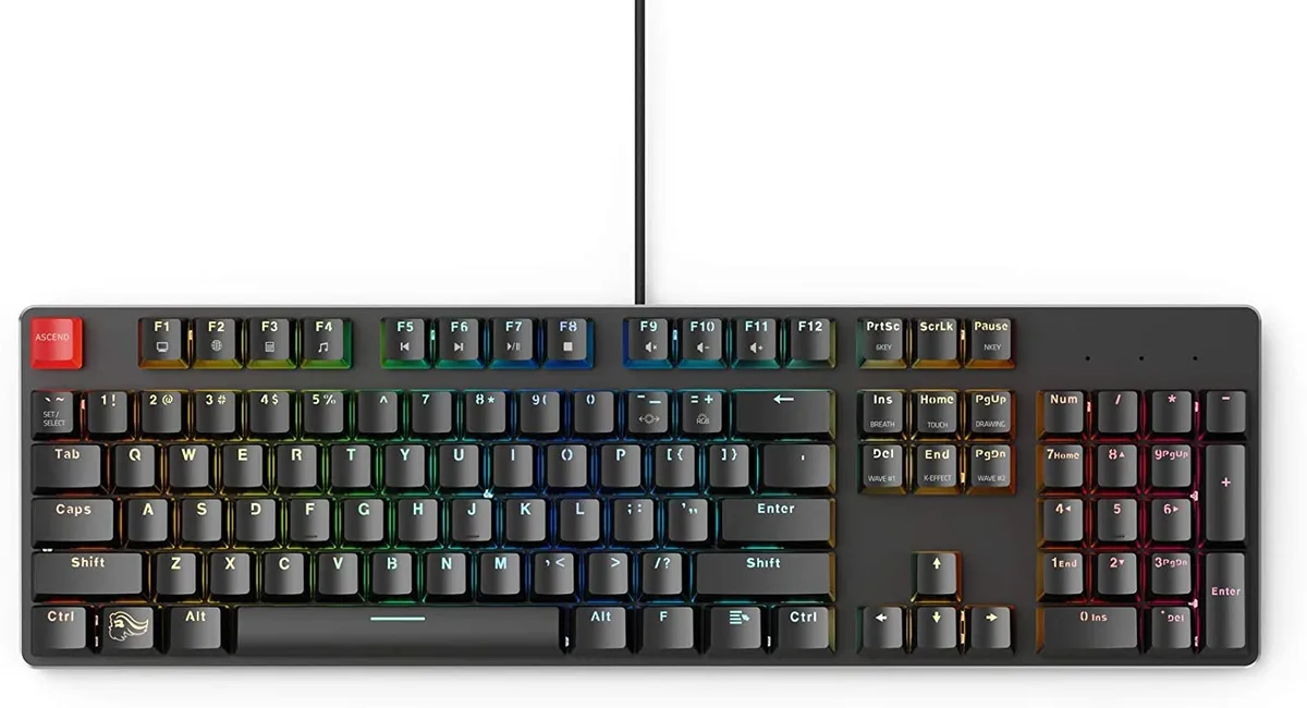 Full-size black mechanical keyboard with sandblasted aluminium faceplate and RGB backlighting