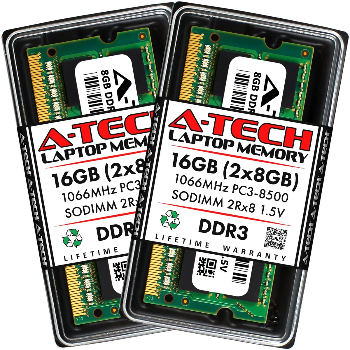 A-Tech A-Tech 16GB Kit (2x8GB) DDR3 1066 SODIMM CL7 1.5V Non-ECC 204-Pin Laptop RAM — 제품 사진