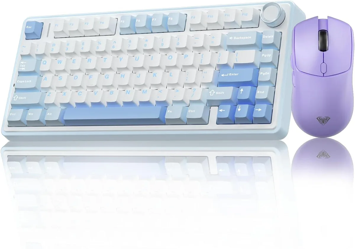 AULA AULA F75 75% Wireless Mechanical Keyboard + SC580X Mouse Light Purple — produktbild