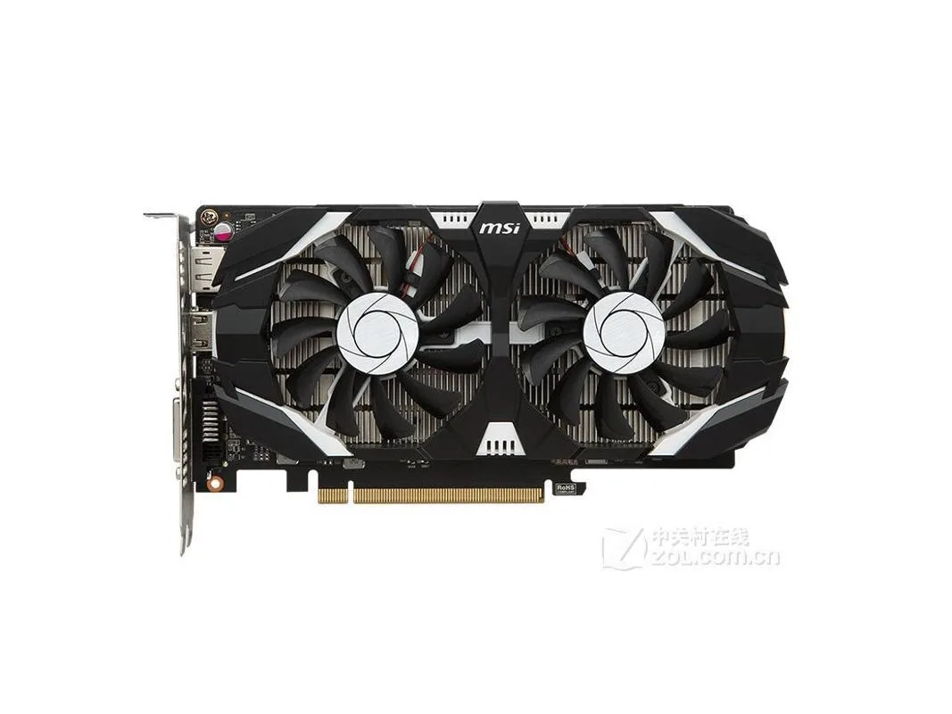 MSI GeForce GTX 1050Ti Cyclone graphics card with dual-fan cooler and black metal backplate