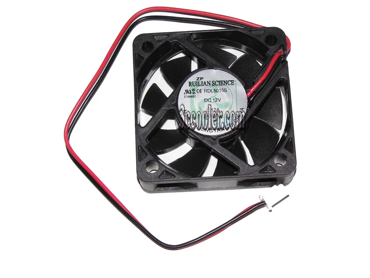 Small black 50mm square fan 15mm thick two-pin connector