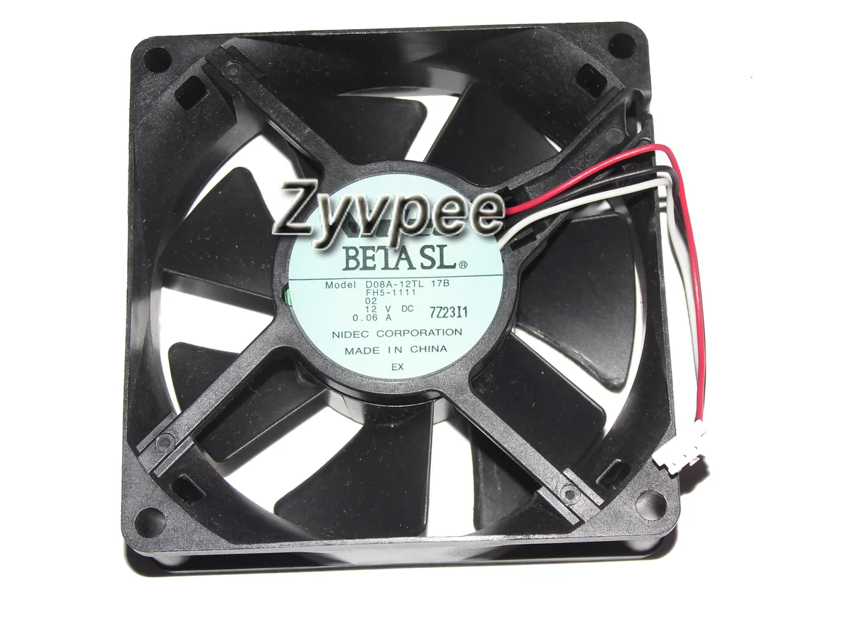 Black 80mm square cooling fan with three wires