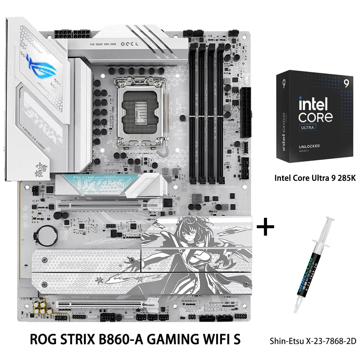 ASUS ROG STRIX B860-A motherboard and Ultra 9 285K CPU in retail packaging
