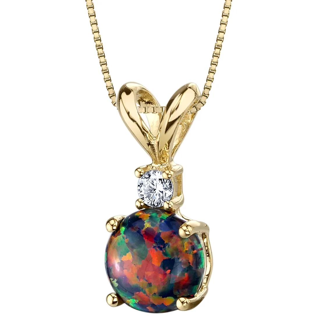 Oravo Oravo 14k Yellow Gold Created Black Opal Diamond Solitaire Pendant .5 ct 18 — product photo