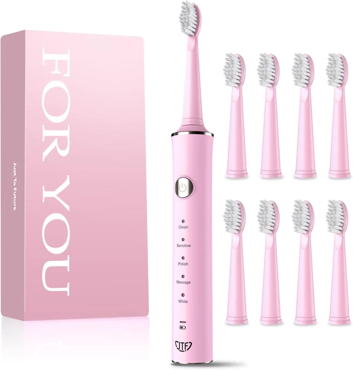  JTF P200 Sonic Electric Toothbrush Oral Care 5 Modes 8 Brush Heads 45 Day Battery Pink — foto produk