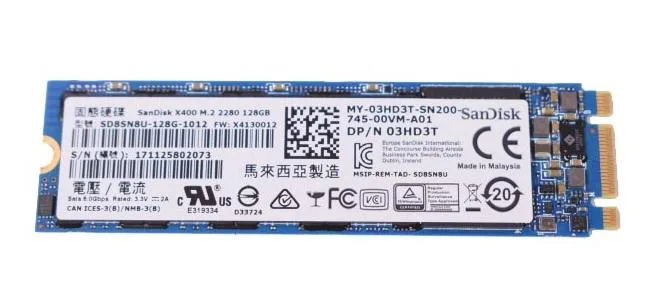 Green circuit board M.2 2280 SSD with black controller and gold edge connector