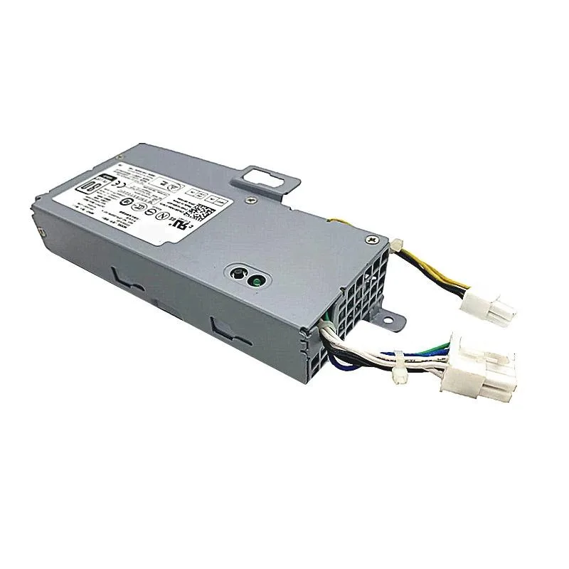 Rectangular black ATX power supply unit with ventilation grille and label