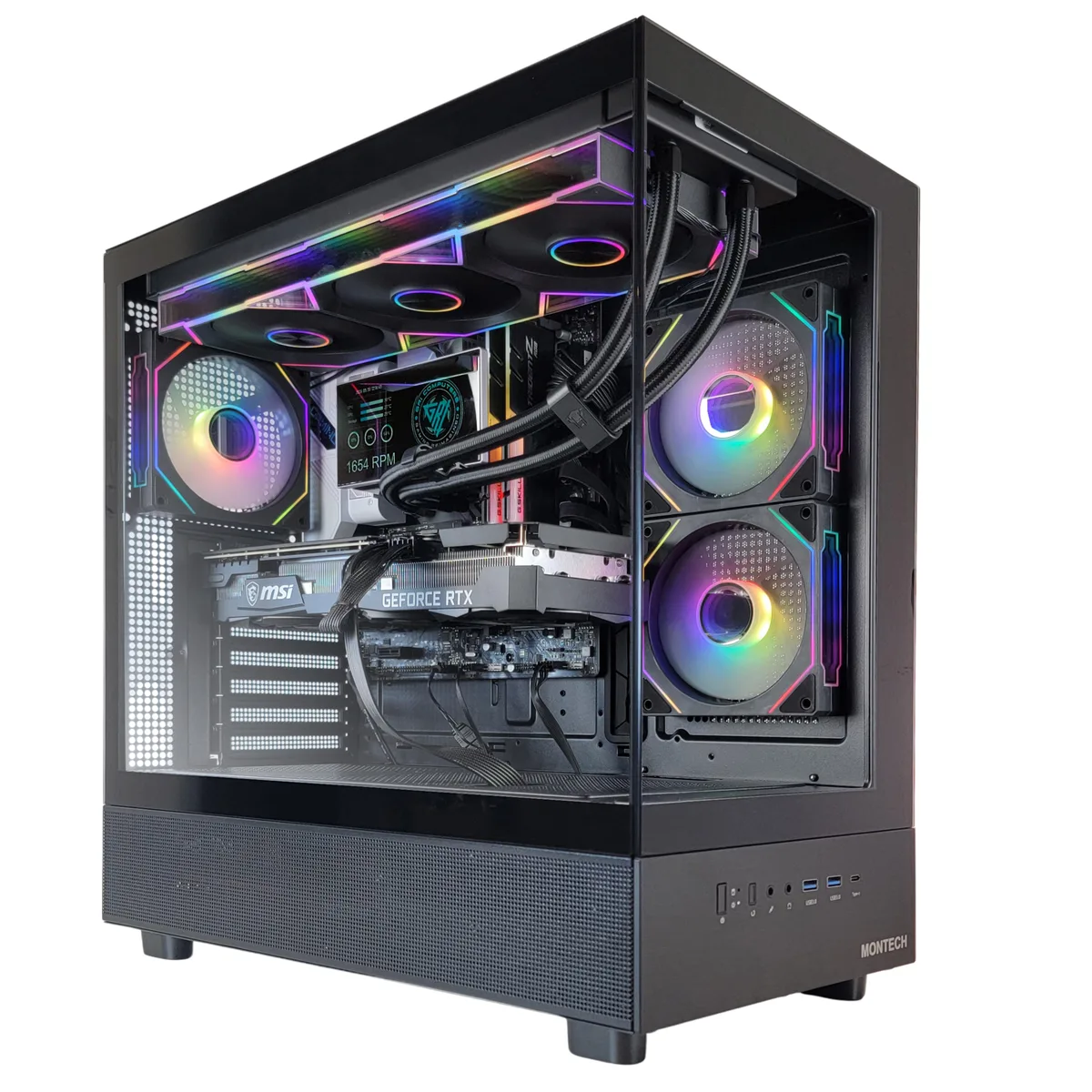 Mid-tower Montech XR-B case with tempered glass, mesh front, 360 mm AIO cooler and 5.5 inch display