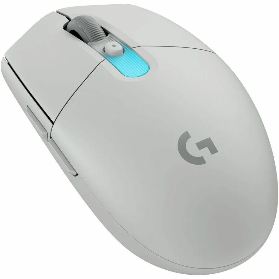 White lightweight wireless gaming mouse with USB receiver and charging cable