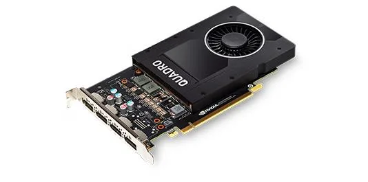Lenovo Quadro P2000 graphics card with fan cooler and four DisplayPort outputs