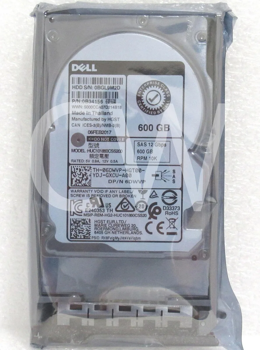 2.5 inch SAS hard drive in silver metal caddy tray