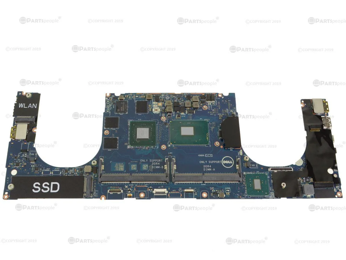 Green Dell Precision 5520 motherboard with silver CPU and GPU chips