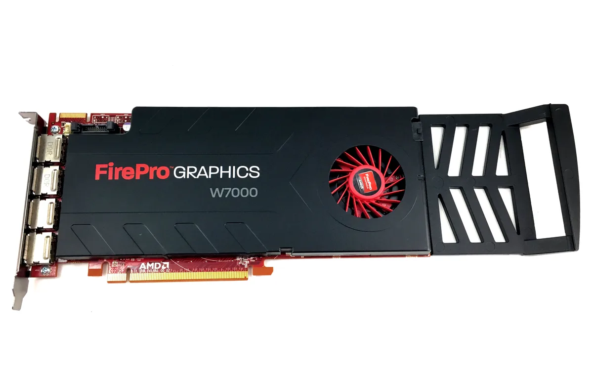 Full-height graphics card with four DisplayPort outputs and a dual-slot cooler