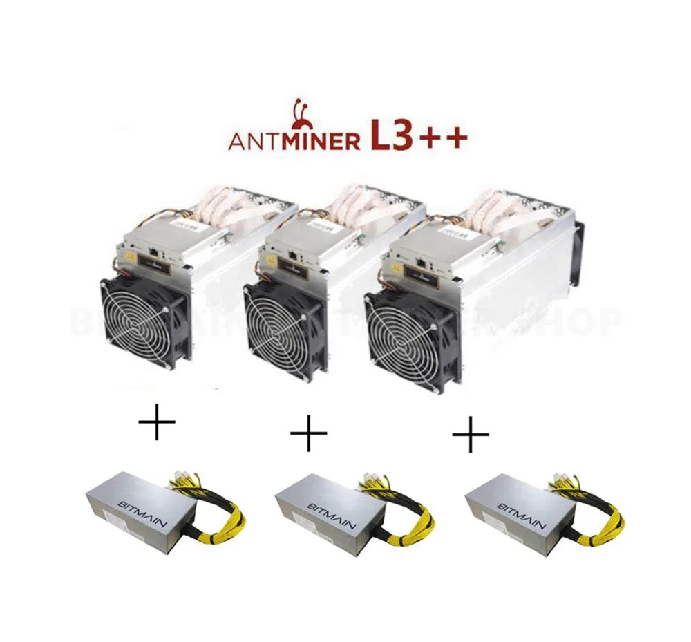 Rectangular silver metal ASIC miner with built-in power supply, front fans visible