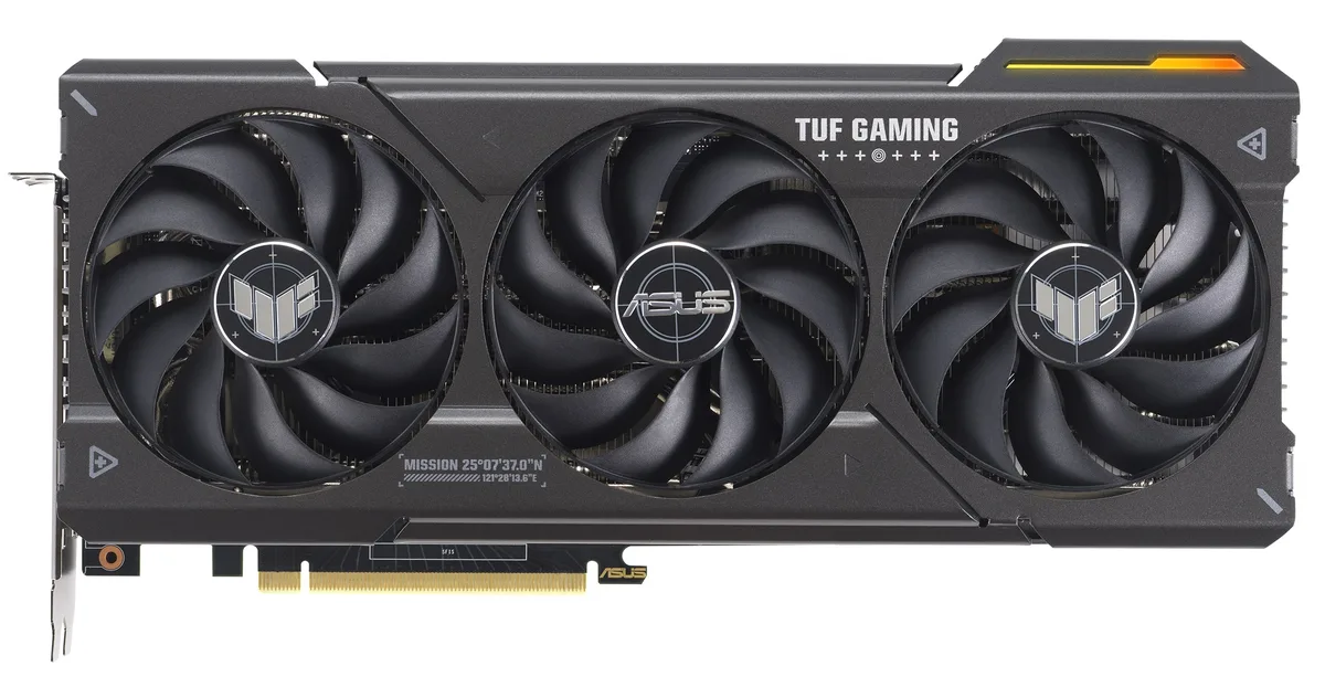 ASUS TUF Gaming RTX 4070 graphics card with triple axial fans, metal backplate and industrial grey finish