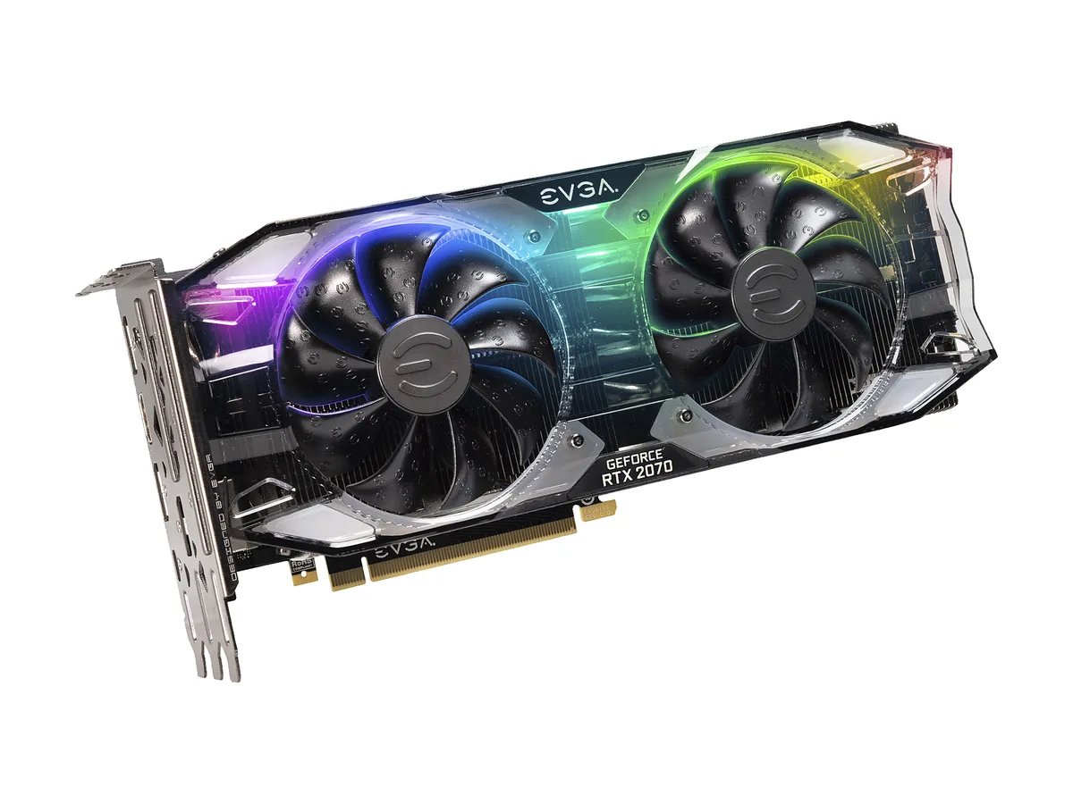 EVGA GeForce RTX 2070 XC ULTRA graphics card with dual fans and RGB lighting