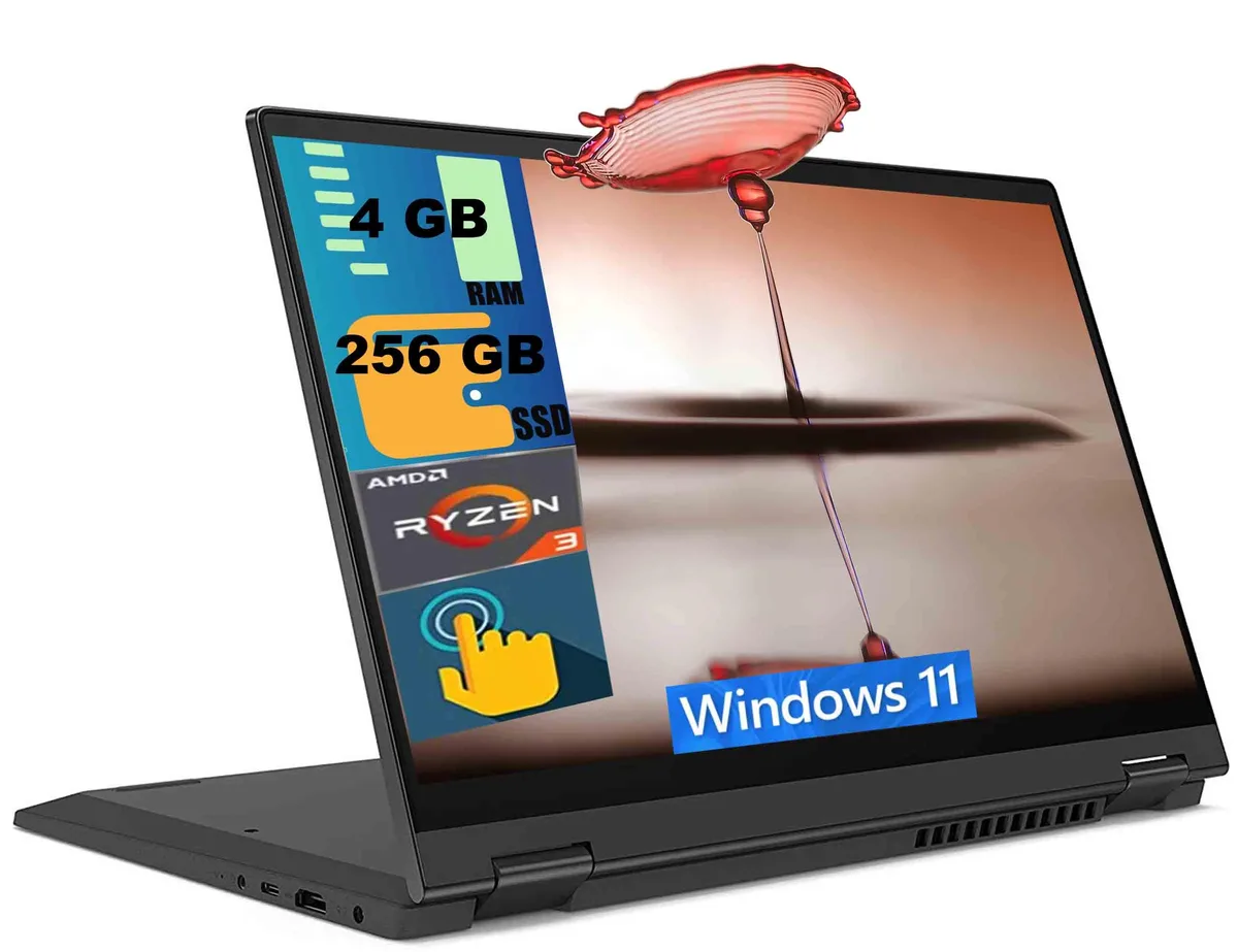 Gray 14-inch convertible laptop with touchscreen, closed clamshell view