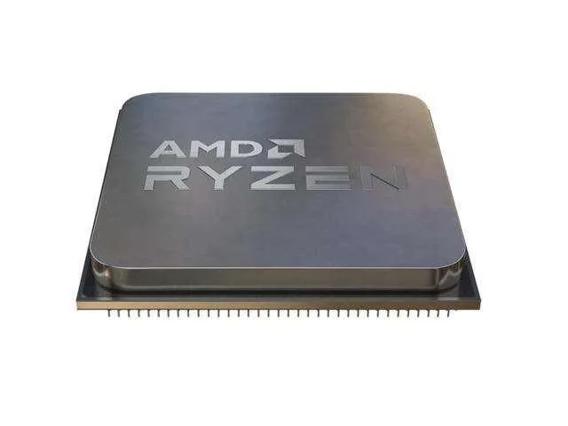 Square green ceramic processor with gold contact pads and silver heat spreader engraved with Ryzen 9 5900X text