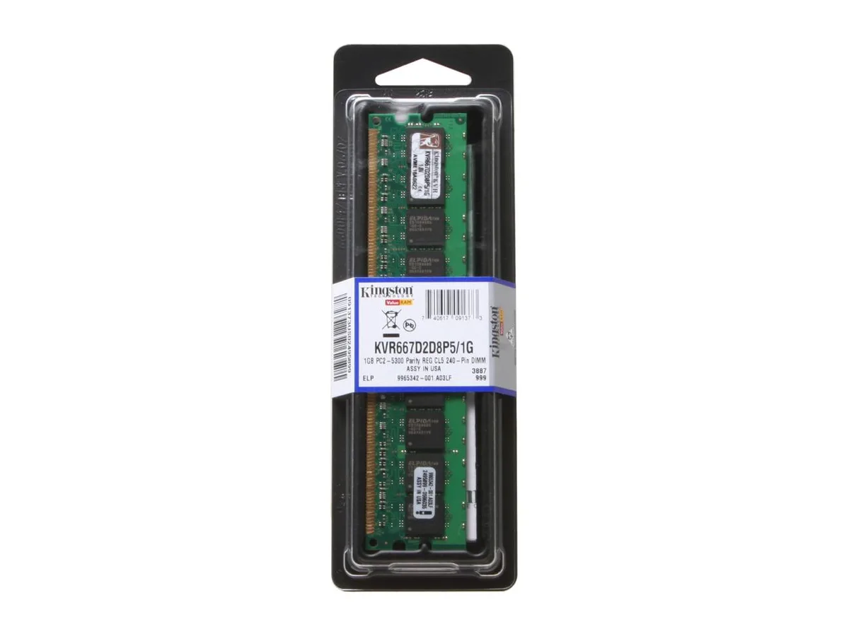 Kingston Technology Corp. Kingston Technology Corp. KVR667D2D8P5/1G 1GB DDR2 667 ECC Registered server RAM — foto del producto