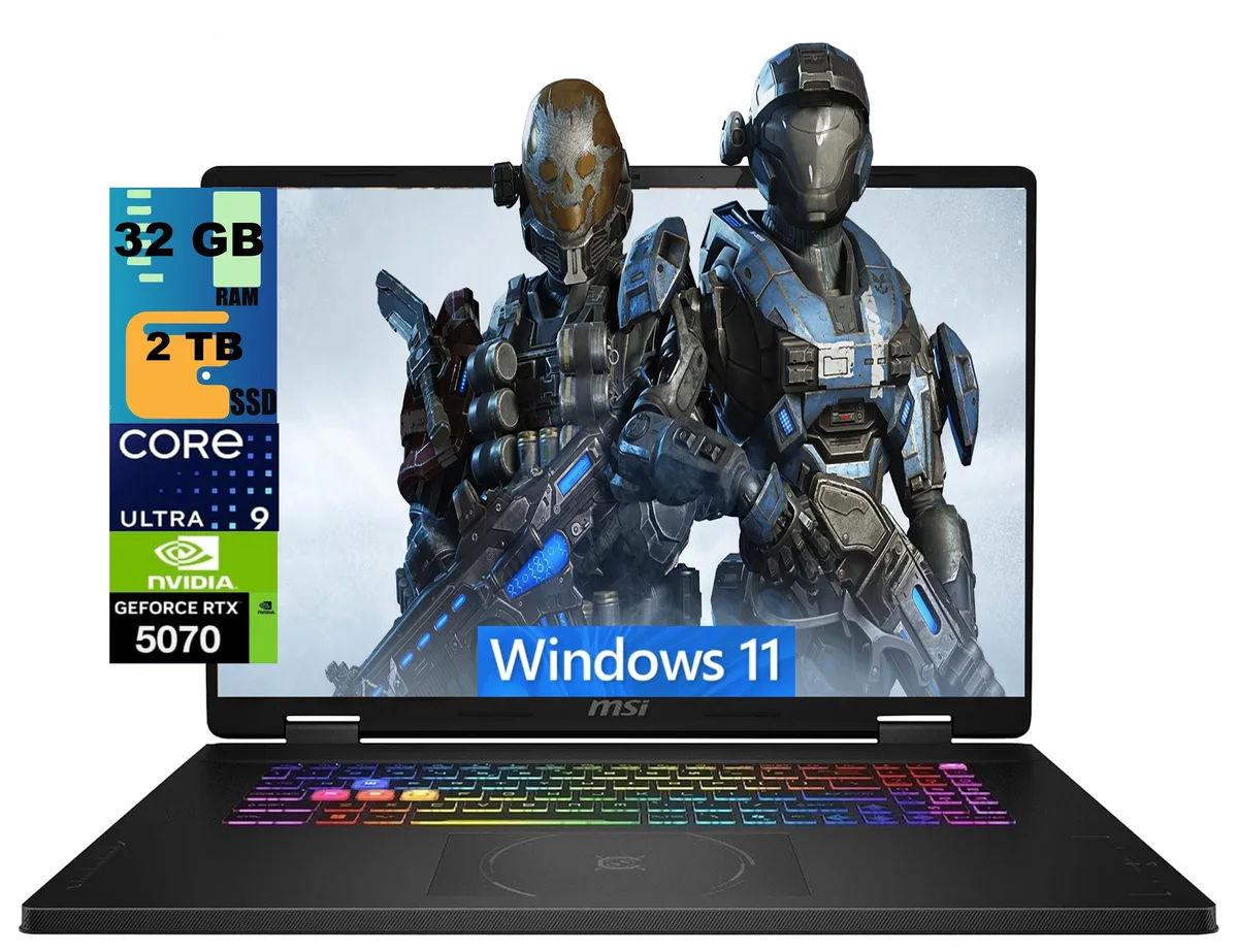 Black 18 inch gaming laptop with RGB keyboard and QHD+ display