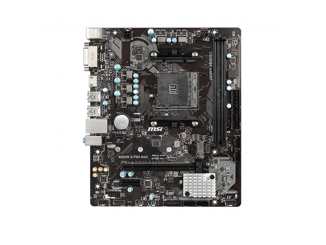Green Micro ATX motherboard with black components and silver I/O shield