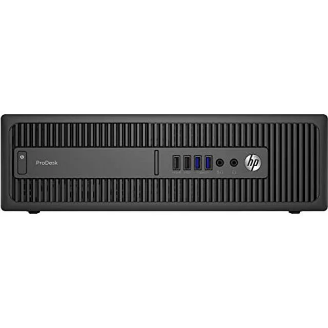 Compact black tower desktop with front USB ports and optical drive bay