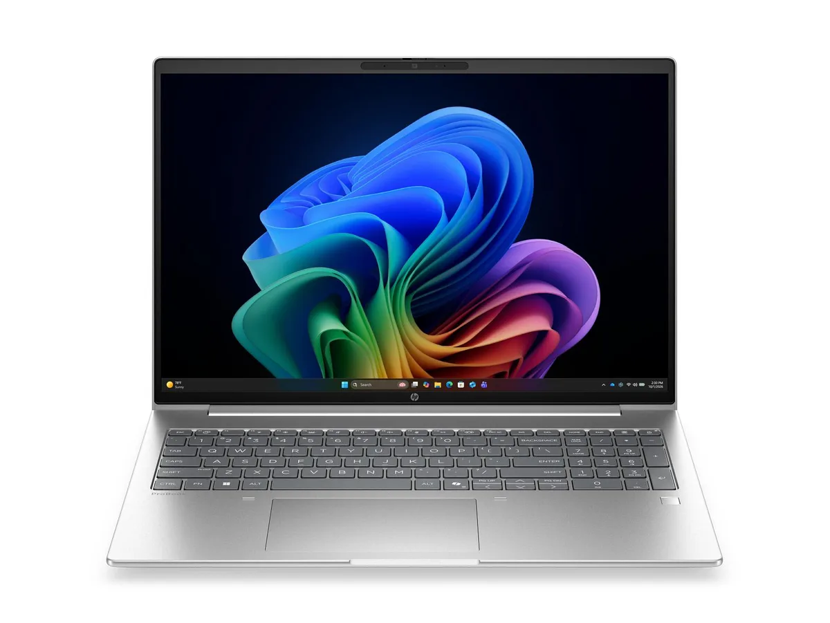Silver 16-inch touchscreen laptop with slim tapered profile