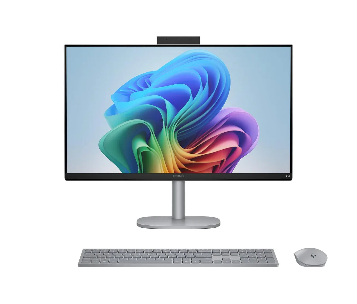 Silver 27-inch all-in-one desktop on slim stand