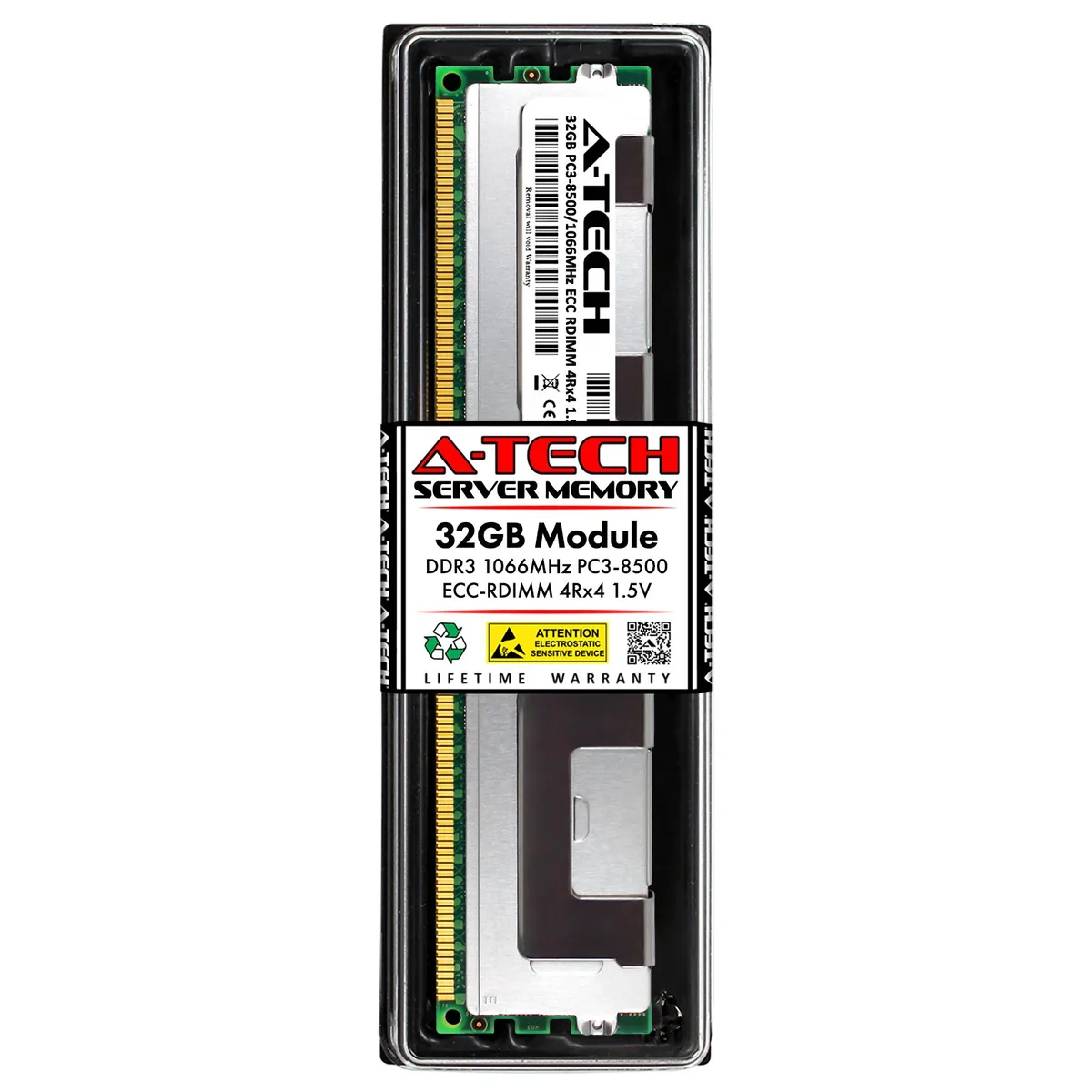 Green 240-pin DDR3 DIMM with black memory chips and silver heat spreader