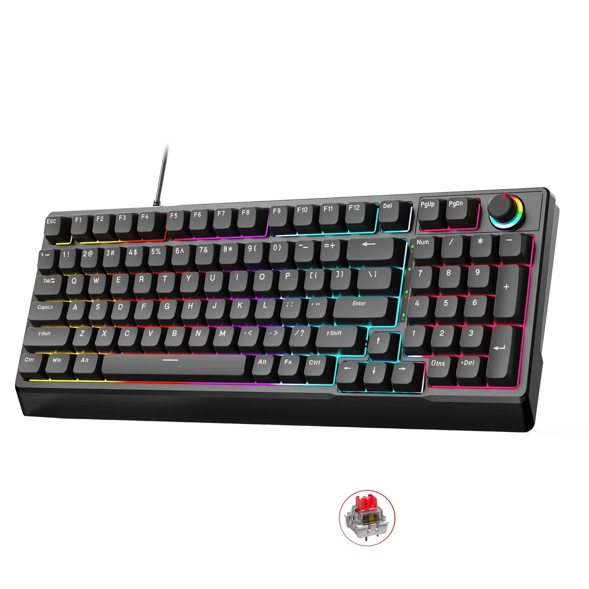Redragon LD-185 98-key mechanical keyboard with volume knob and red switches
