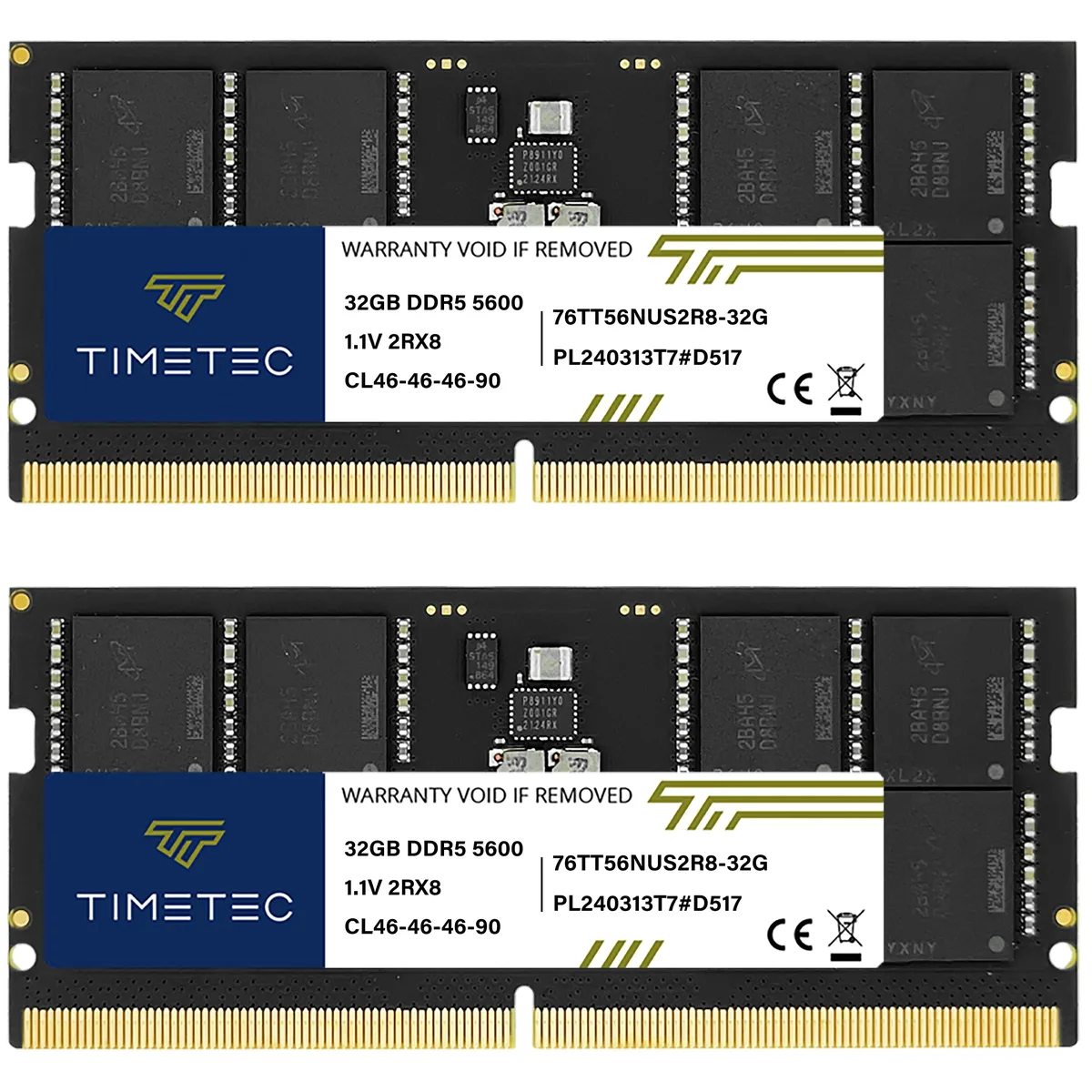Timetec Timetec 64GB (2x32GB) DDR5 5600MHz CL46 262-Pin SODIMM Laptop RAM — product photo