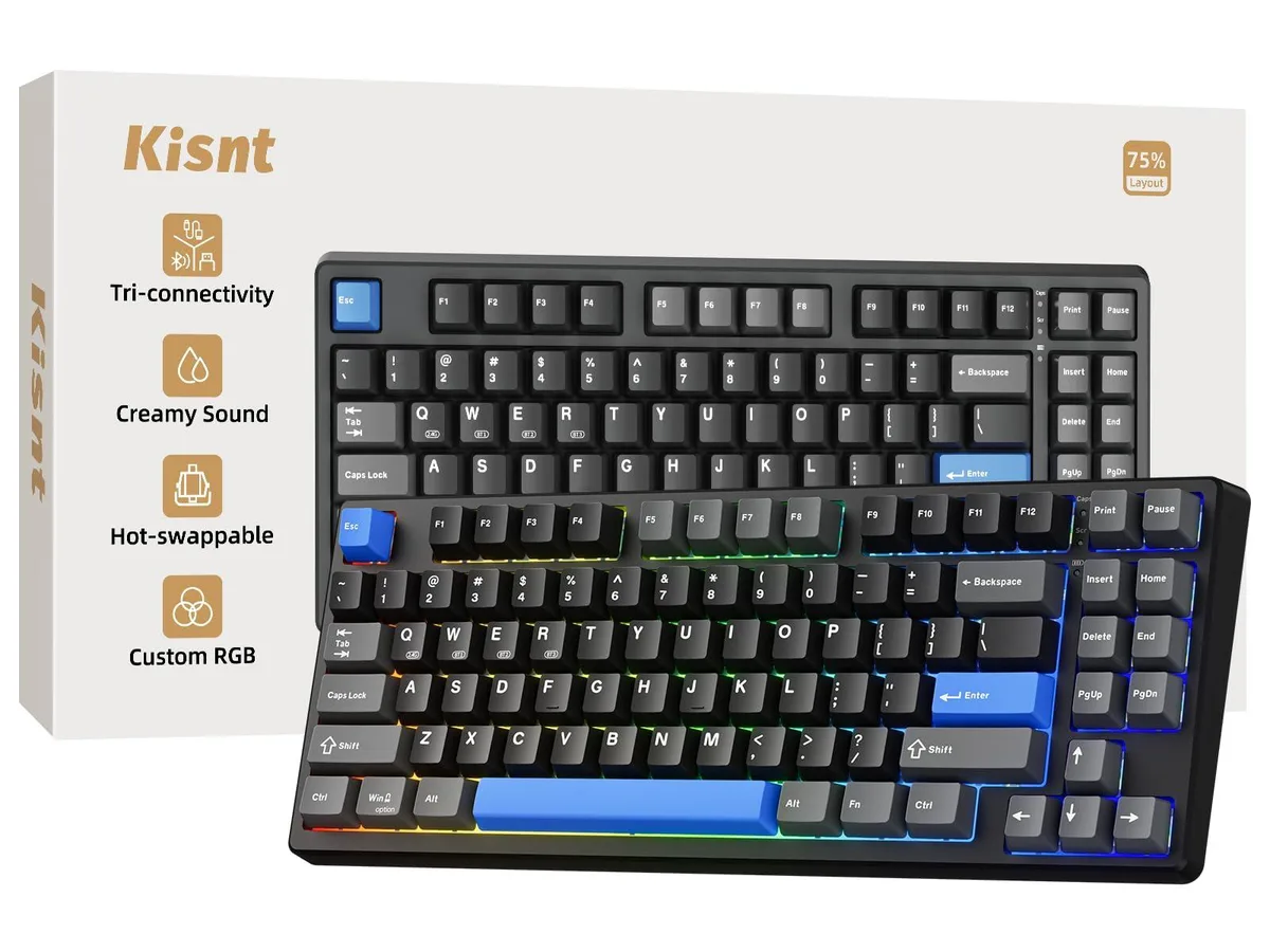 Textured black 75% wireless mechanical keyboard with 85 keys and RGB backlighting