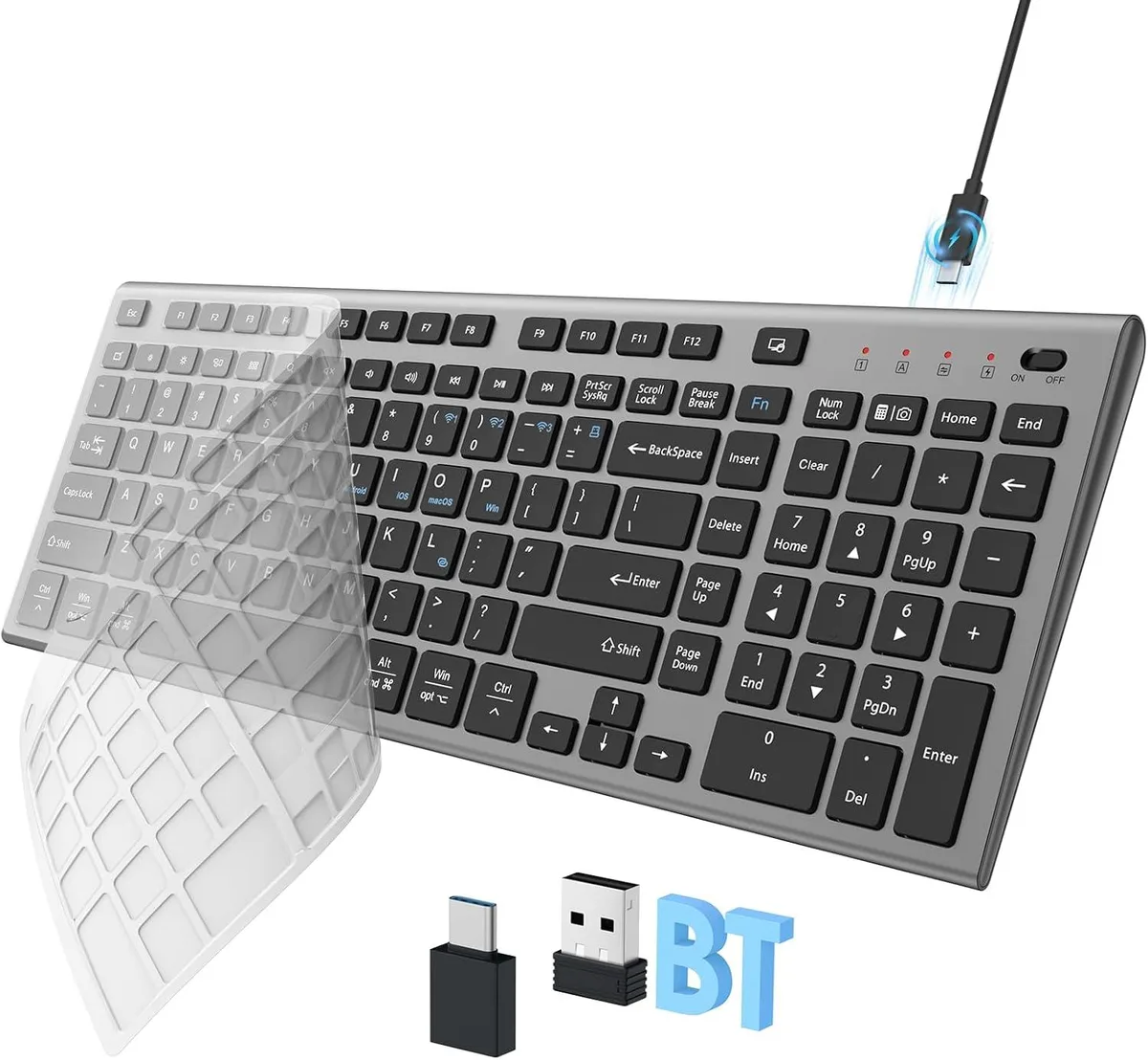 TUKO TUKO gaming keyboard Bluetooth 5.0 2.4 GHz 120-key full-size black grey — produktbild