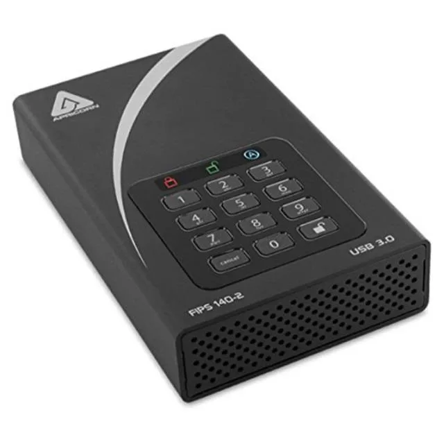 Rectangular black desktop drive with front keypad