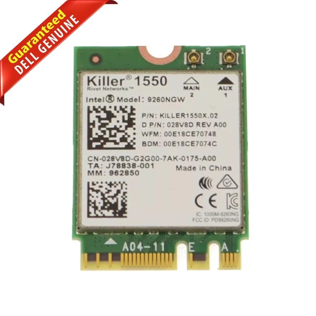 DELL DELL Alienware 17 R5 Intel 9260NGW Killer 1550 Wireless Bluetooth 5.0 Card 28V8D laptop replacement part — product photo