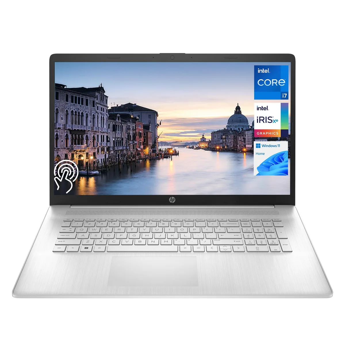Silver 17.3 inch touchscreen laptop with HD+ display