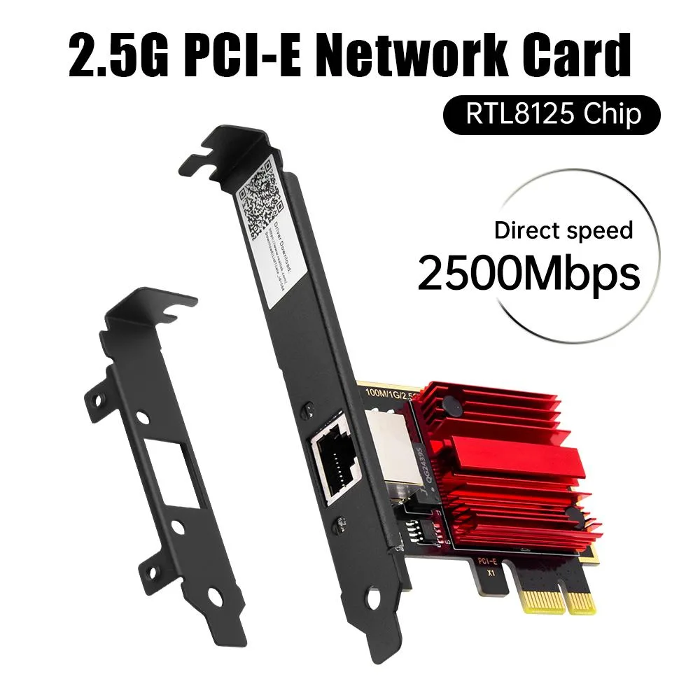 Green PCIe x1 network card with black RJ45 port and low-profile bracket