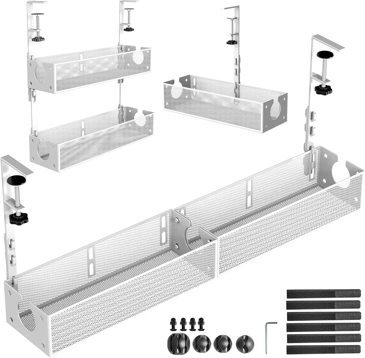 BFKK BFKK Under Desk Cable Management Tray 2 Pack White Clamp Mount — תמונת המוצר