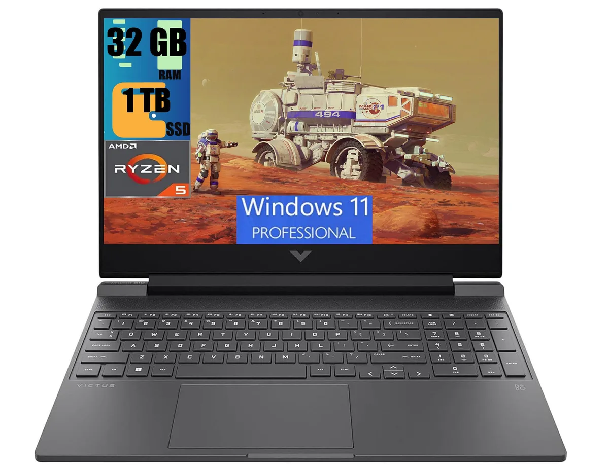 Black 15.6 inch gaming laptop closed lid matte finish HP logo centered