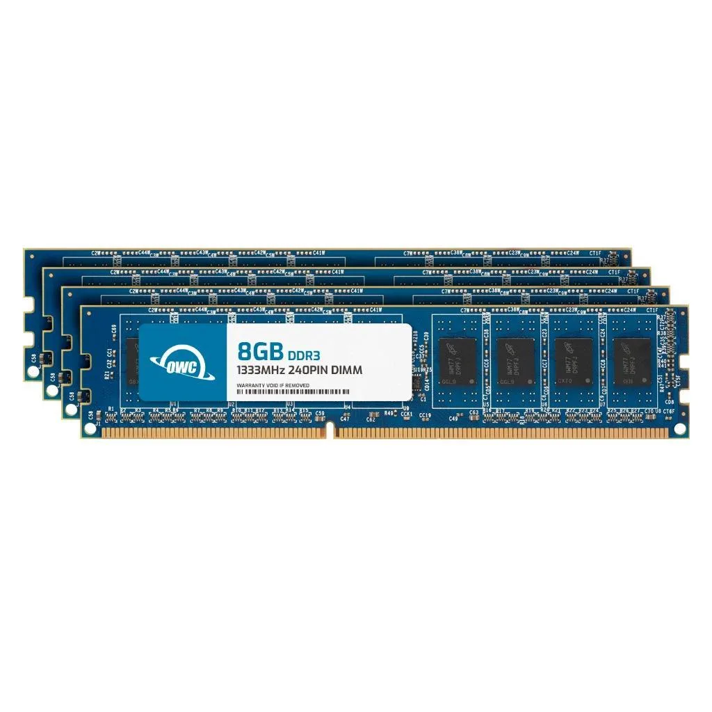 Four black DDR3 DIMM modules in a row