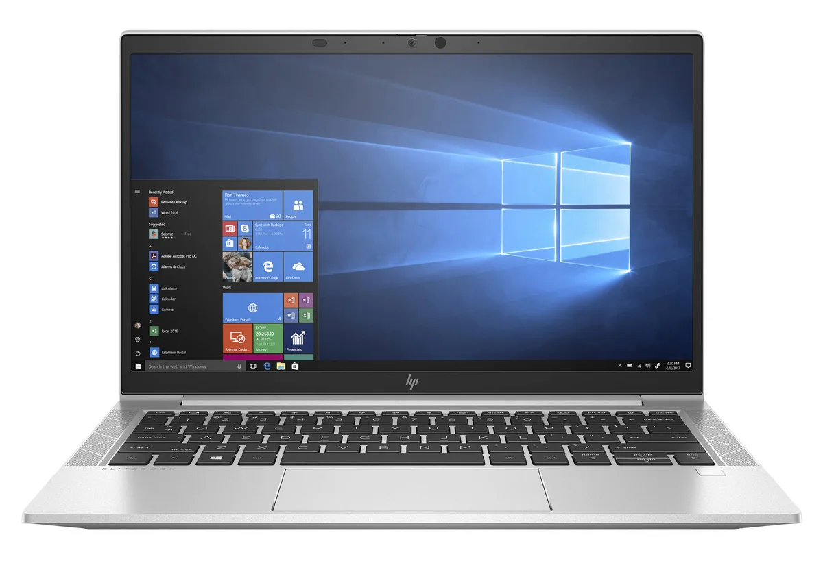 Silver 13.3 inch business laptop with non-touch FHD display, webcam and USB-C ports